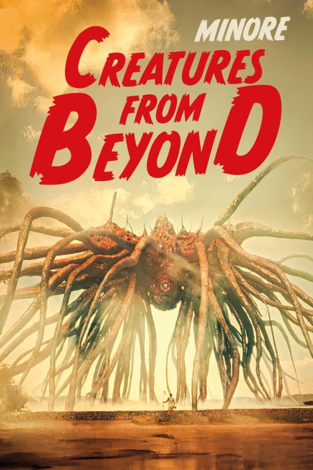 Ein riesiges, tentakelartiges Wesen schwebt über einer Person am Ufer.