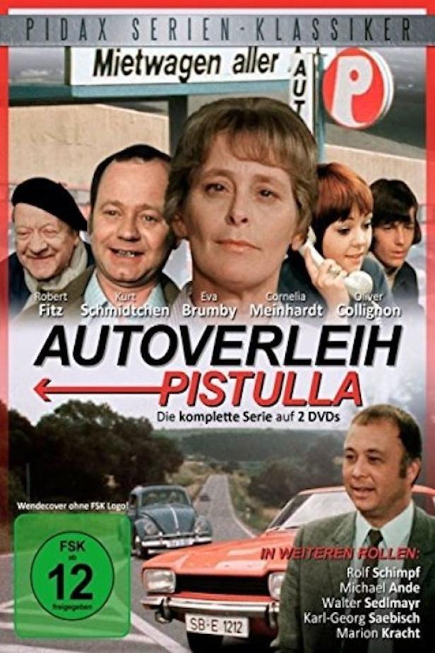 Das DVD-Cover der deutschen Fernsehserie „Autoverleih Pistulla“ mit den Hauptdarstellern.