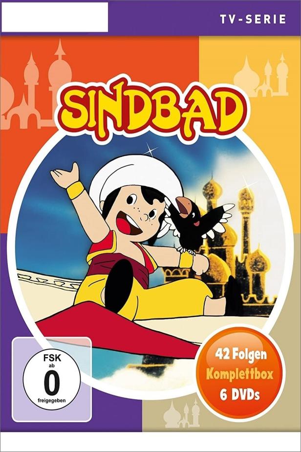 Cover der DVD-Komplettbox der TV-Serie „Sindbad“ mit dem Titelhelden und seinem Raben.