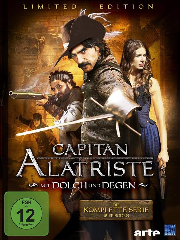 Das Cover der kompletten Serie „Capitan Alatriste – Mit Dolch und Degen“ zeigt die Hauptfiguren.