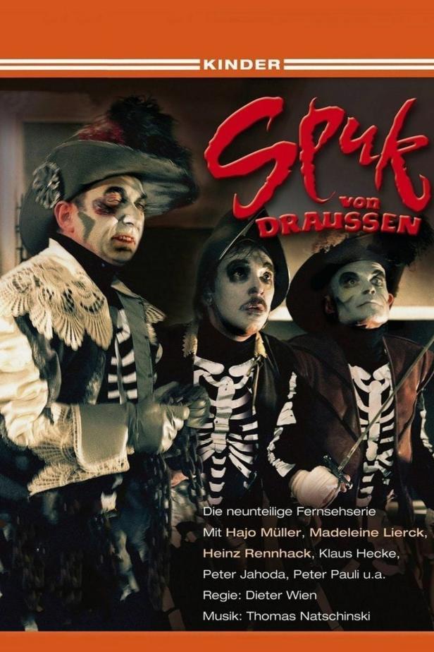 Das Cover der Kinderserie „Spuk von Draussen“ mit den Schauspielern Hajo Müller, Madeleine Lierck und Heinz Rennhack.