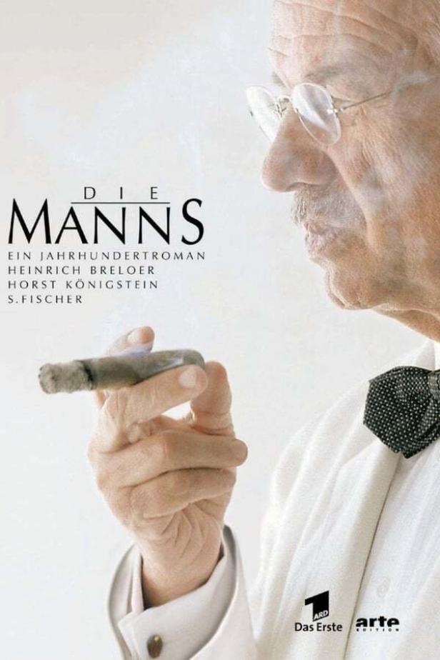 Das Poster für „Die Manns“ zeigt einen Mann mit Zigarre und Fliege.