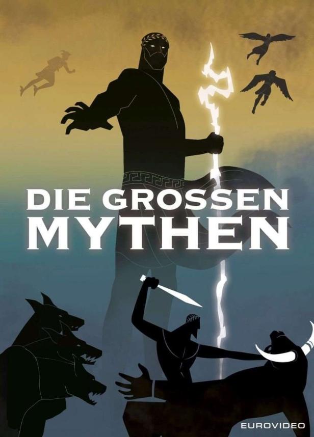 Das Cover der Serie „Die grossen Mythen“ zeigt Zeus mit seinem Blitz, sowie weitere Figuren der griechischen Mythologie.