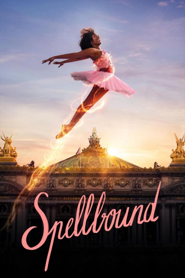 Eine Ballerina schwebt vor der Opéra Garnier im Filmplakat für „Spellbound“.