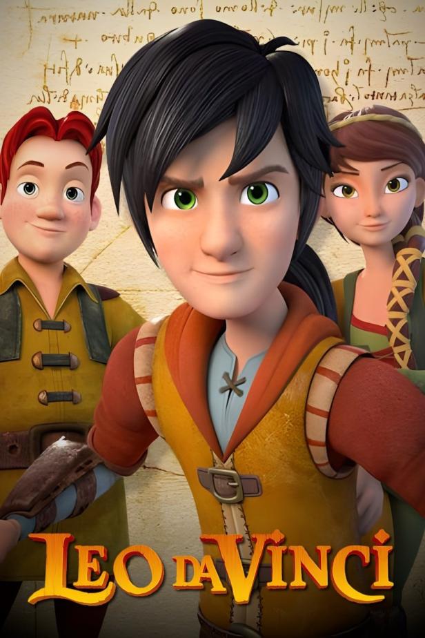 Das animierte Filmplakat für „Leo Da Vinci“ zeigt Leo und seine Freunde.