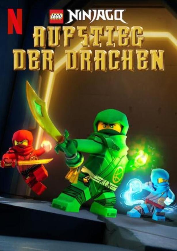 Das Poster für „LEGO Ninjago: Aufstieg der Drachen“ zeigt drei Ninjas in Aktion.