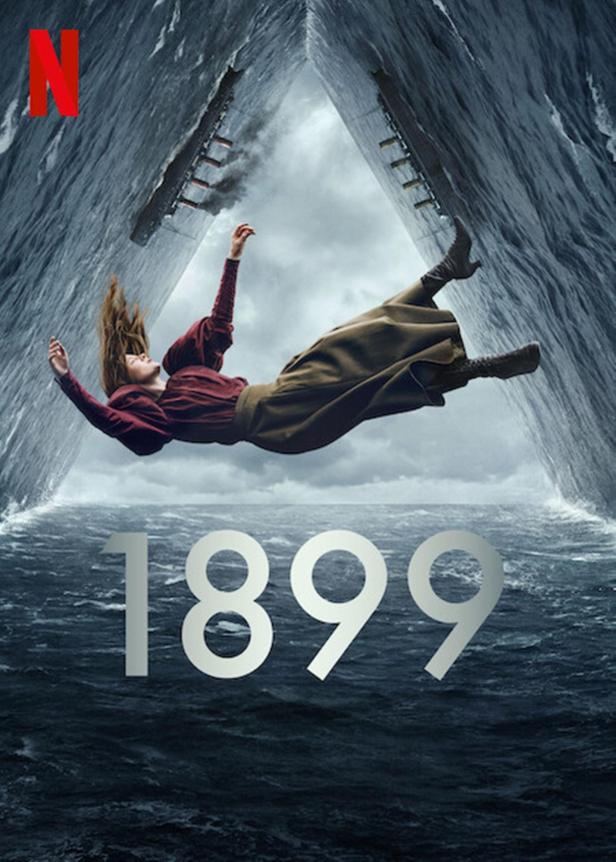 Eine Frau fällt in dem Netflix-Poster für „1899“ ins Meer.