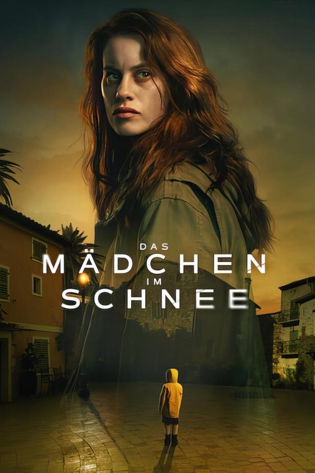 Das Filmplakat für „Das Mädchen im Schnee“ zeigt eine Frau und ein Kind in einem gelben Regenmantel.