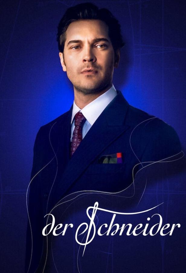 Ein Mann im Anzug vor blauem Hintergrund, darunter der Titel „Der Schneider“.