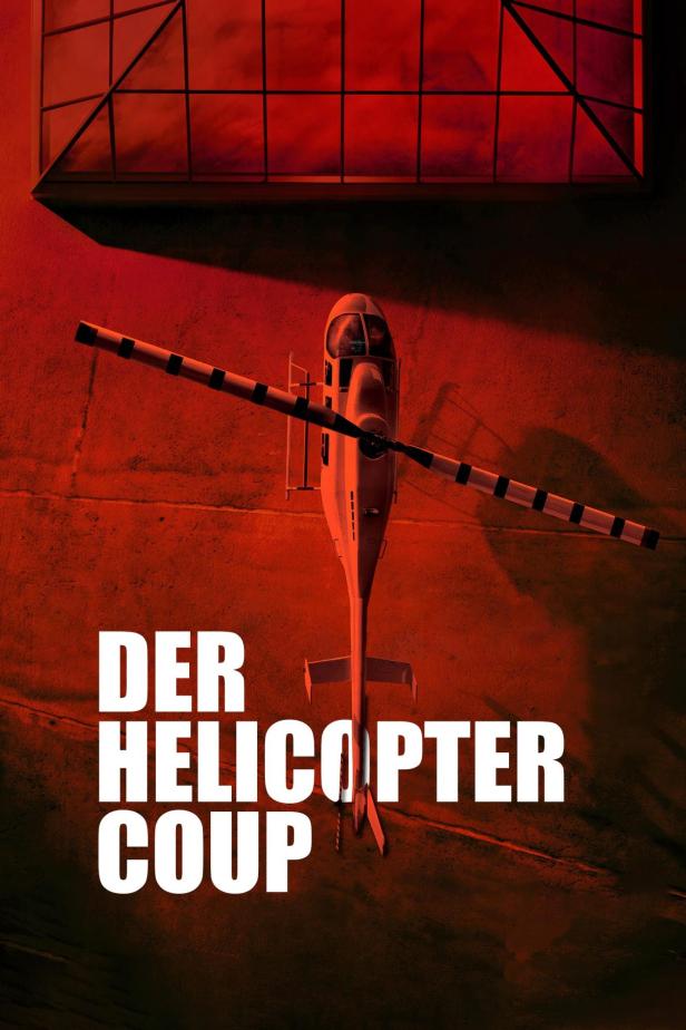 Ein Hubschrauber steht vor einem Gebäude, im Vordergrund der Titel „Der Helicopter Coup“.