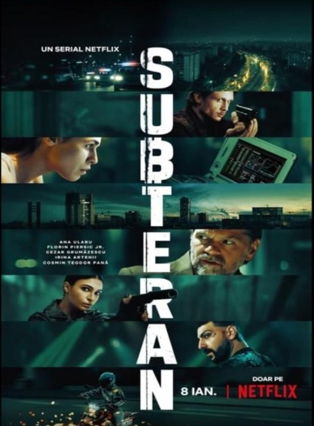 Das Filmplakat für die Netflix-Serie „Subteran“ zeigt verschiedene Charaktere und eine nächtliche Stadtansicht.