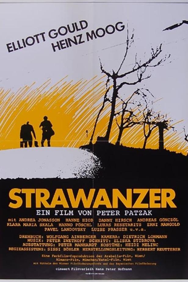 Filmplakat für „Strawanzer“ mit Elliott Gould und Heinz Moog in einer Szene.