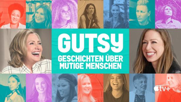Das Key Visual für die Apple TV+ Serie „Gutsy“, mit Porträts verschiedener Frauen.