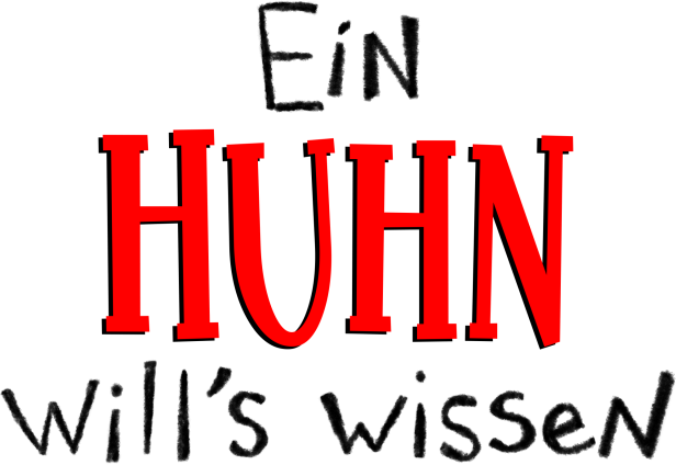 Das Wort „HUHN“ in roten Buchstaben auf schwarzem Hintergrund.