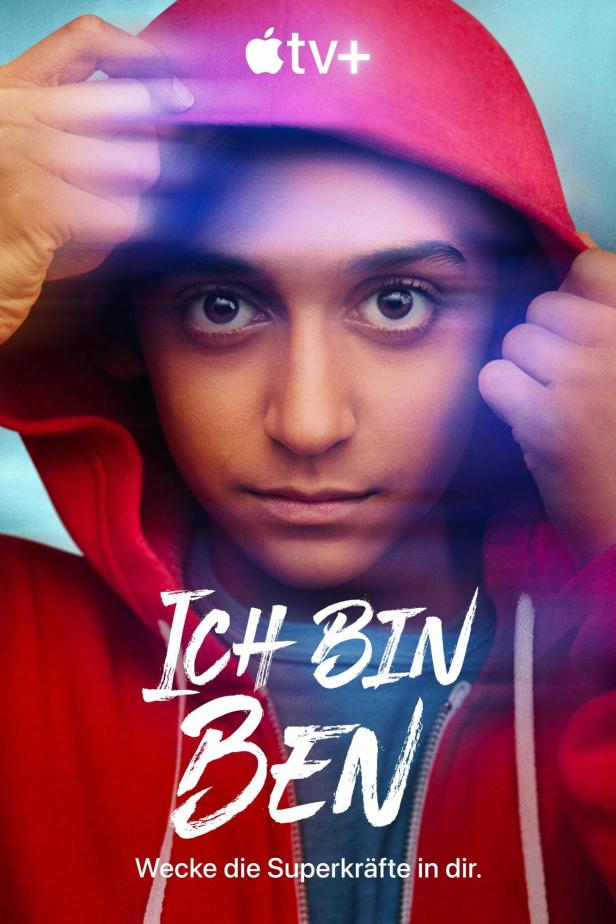Das Filmplakat für „Ich Bin Ben“ zeigt einen Jungen mit rotem Hoodie.