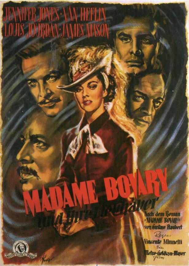 Das Filmplakat für „Madame Bovary“ mit Jennifer Jones und anderen Schauspielern.