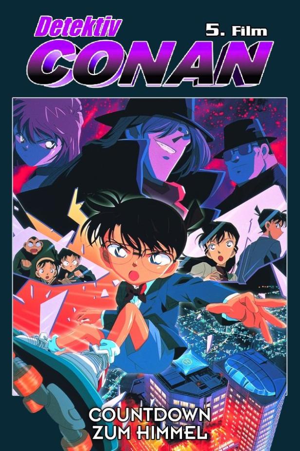Das Filmplakat zu „Detektiv Conan: Countdown zum Himmel“ zeigt Conan vor einer Skyline.