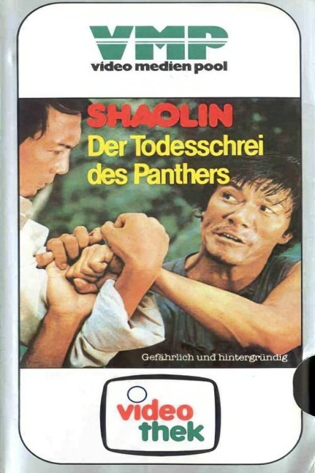 Das Cover der VHS „Shaolin – Der Todesschrei des Panthers“ zeigt zwei Männer im Kampf.