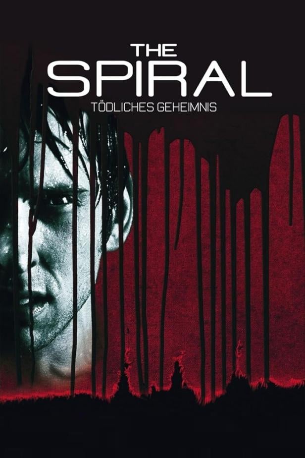 Das Filmplakat für „The Spiral: Tödliches Geheimnis“ zeigt das Gesicht eines Mannes und rote Farbtropfen.