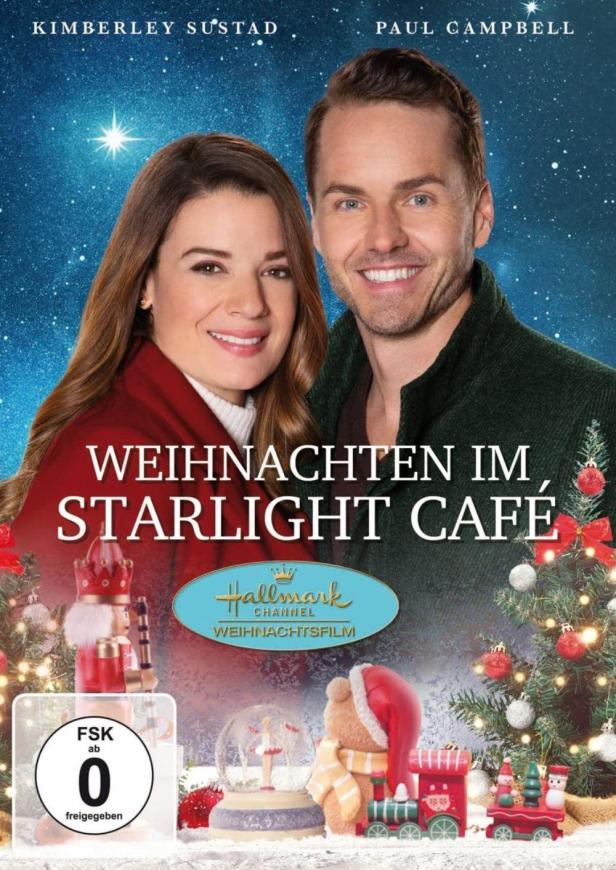 Das Filmplakat für „Weihnachten im Starlight Café“ mit Kimberley Sustad und Paul Campbell.