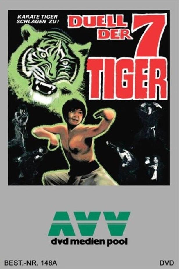 Das DVD-Cover des Films „Duell der 7 Tiger“ zeigt einen Mann in Kampfpose.