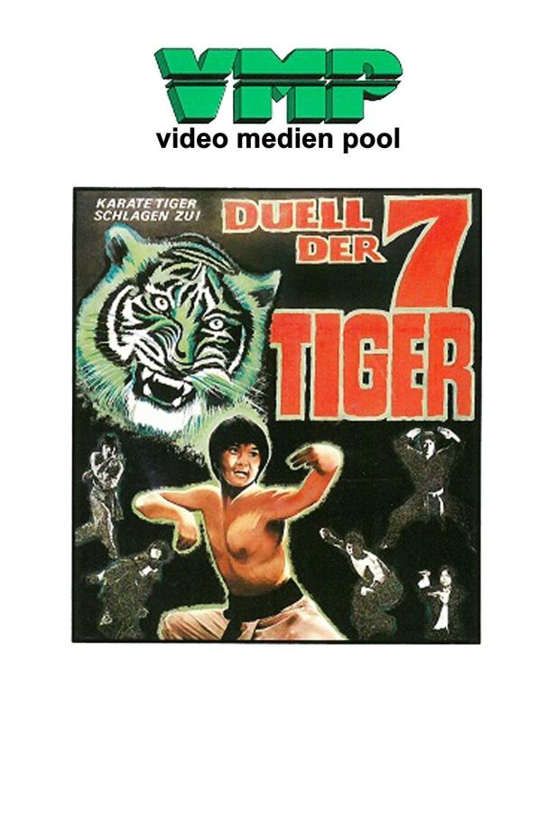 Das Cover des Films „Duell der 7 Tiger“ zeigt einen Kampfkünstler in Aktion.