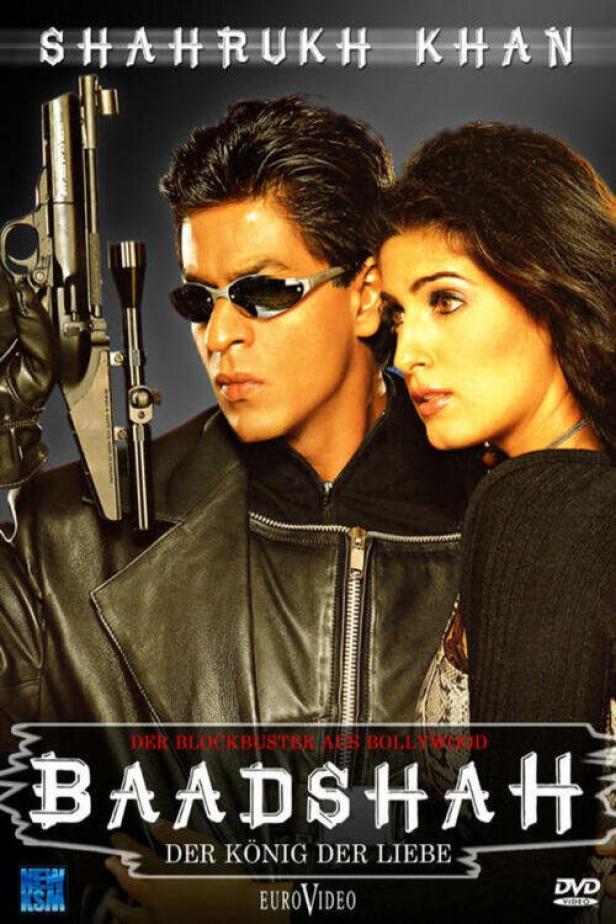 Das Filmplakat für „Baadshah“ zeigt Shah Rukh Khan mit einer Waffe.
