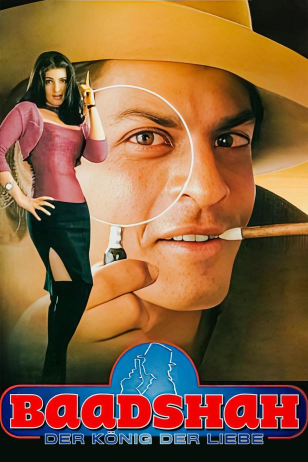 Das Filmplakat für „Baadshah – Der König der Liebe“ zeigt einen Mann mit Hut und eine Frau im Abendkleid.