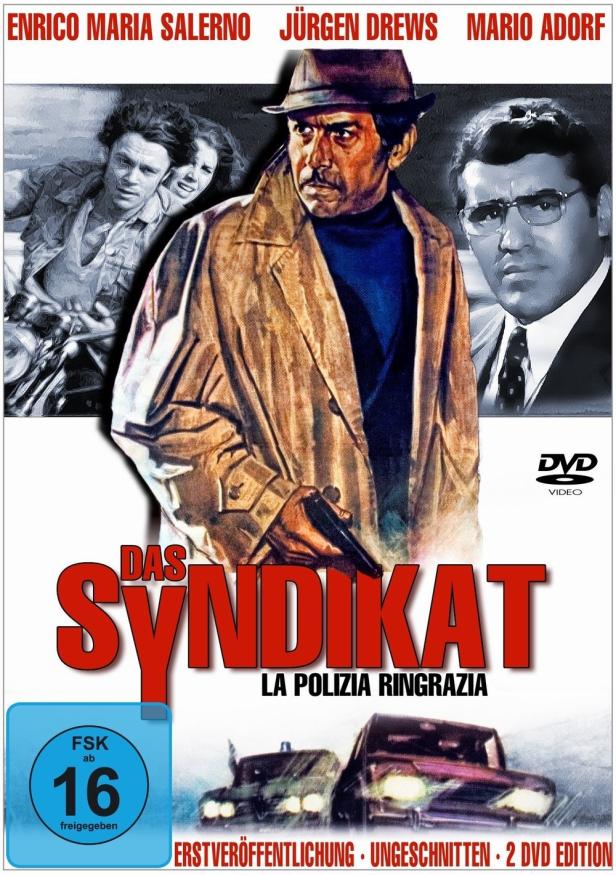 Das Cover des Films „Das Syndikat“ zeigt Enrico Maria Salerno mit einer Waffe.