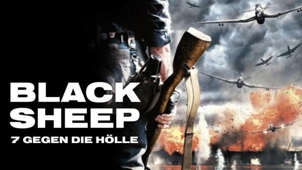 Das Filmplakat für „Black Sheep: 7 gegen die Hölle“ zeigt einen Soldaten vor einer Luftschlacht.
