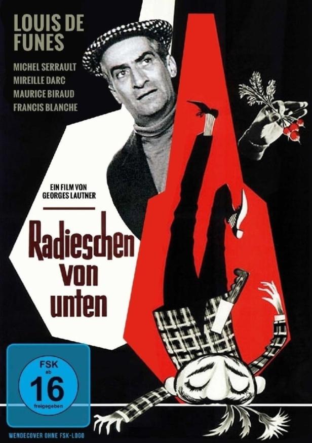Das Filmplakat für „Radieschen von unten“ mit Louis de Funès.