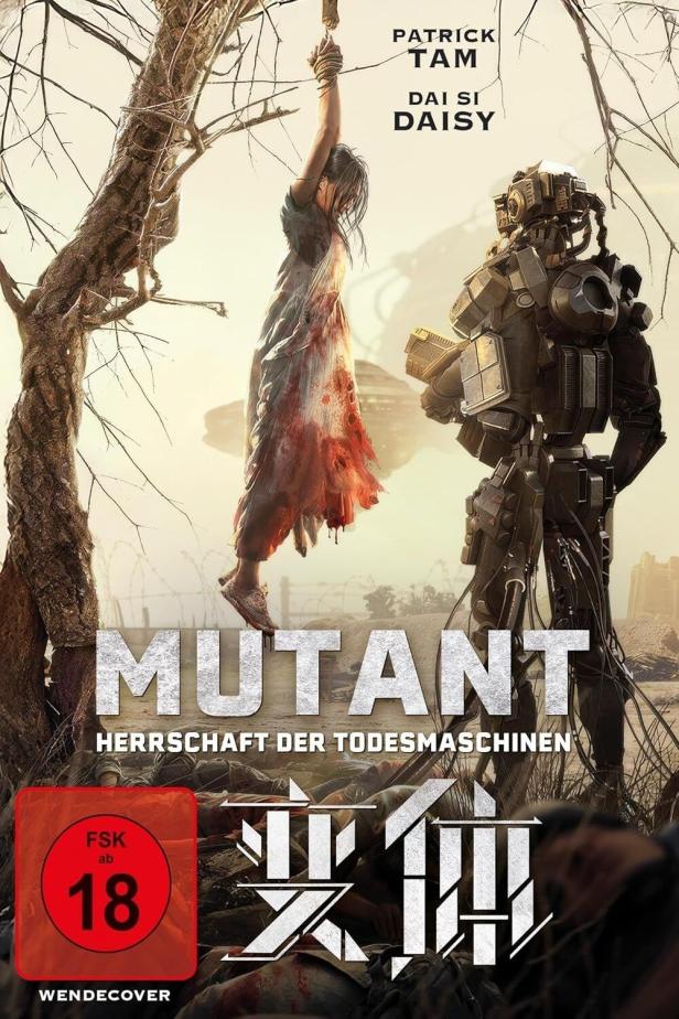 Das Filmplakat für „Mutant: Herrschaft der Todesmaschinen“ zeigt eine erhängte Frau und einen Roboter.