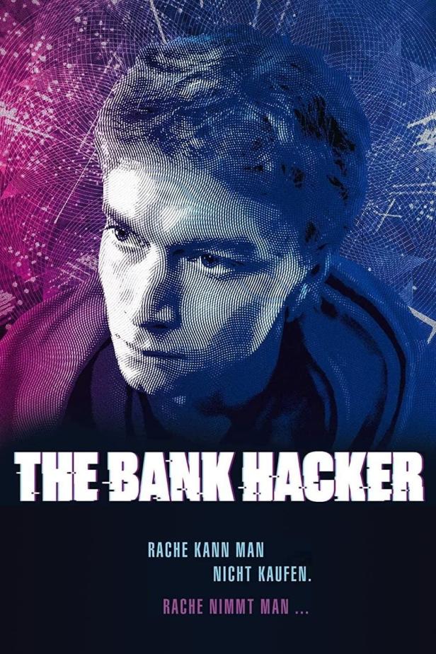 Das stilisierte Gesicht eines Mannes auf dem Filmplakat zu „The Bank Hacker“.