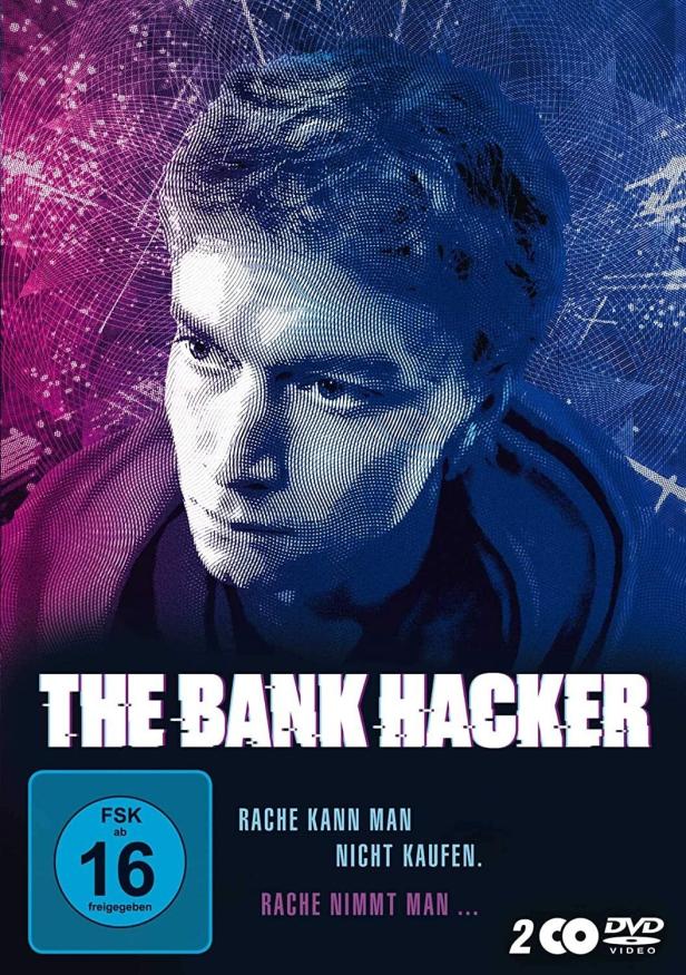 Das Cover des Films „The Bank Hacker“ zeigt ein Gesicht im Stil eines Banknotenporträts.