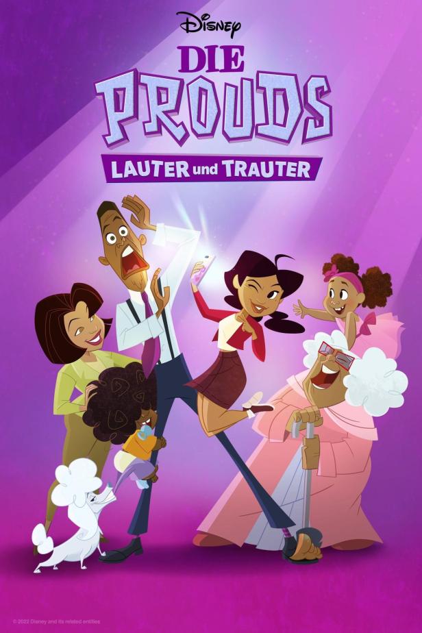 Das Poster für die Disney-Serie „Die Prouds: Lauter und Trauter“ zeigt die Proud-Familie in verschiedenen Posen.