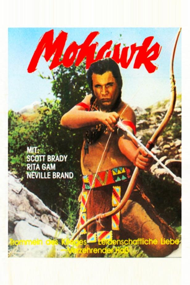 Ein Filmposter für „Mohawk“ mit einem amerikanischen Ureinwohner, der einen Bogen spannt.
