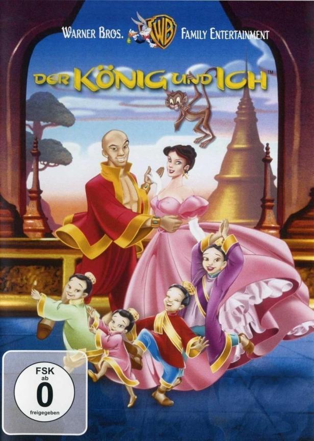 Das Cover des Zeichentrickfilms „Der König und ich“ mit dem König, Anna und mehreren Kindern.