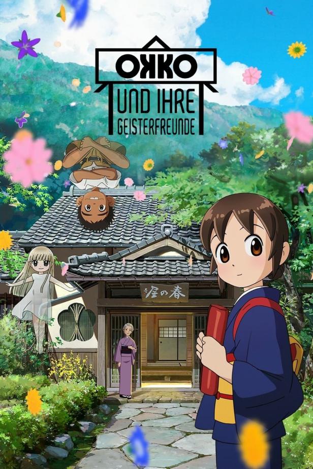 Das Poster für den Anime „Okko und ihre Geisterfreunde“ mit Okko vor einem traditionellen japanischen Haus.