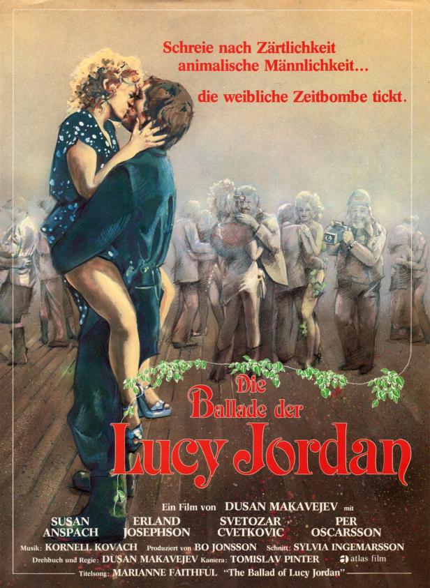 Das Filmplakat für „Die Ballade der Lucy Jordan“ zeigt eine Frau, die von einem Mann hochgehoben und geküsst wird.