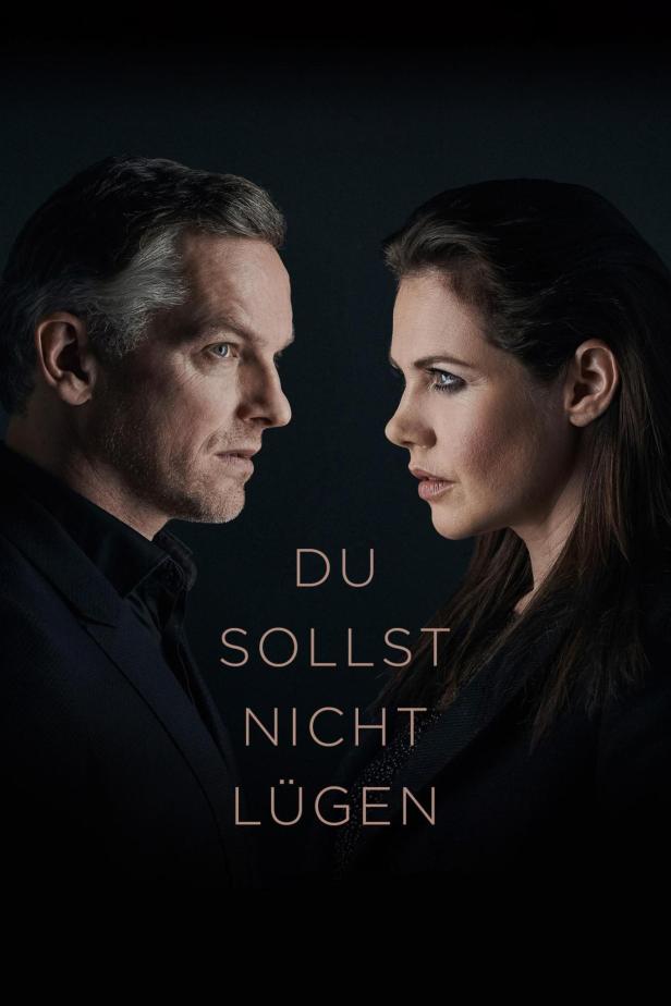 Das Filmplakat für „Du sollst nicht lügen“ zeigt ein Mann und eine Frau im Profil, die sich ansehen.