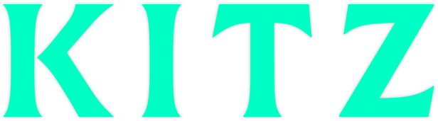 Der Schriftzug „KITZ“ in türkisfarbener Schrift auf schwarzem Hintergrund.