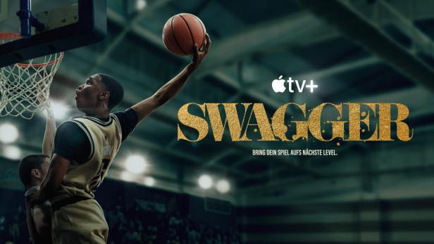 Ein Basketballspieler kurz vor dem Dunking, im Hintergrund der Schriftzug „Swagger“.