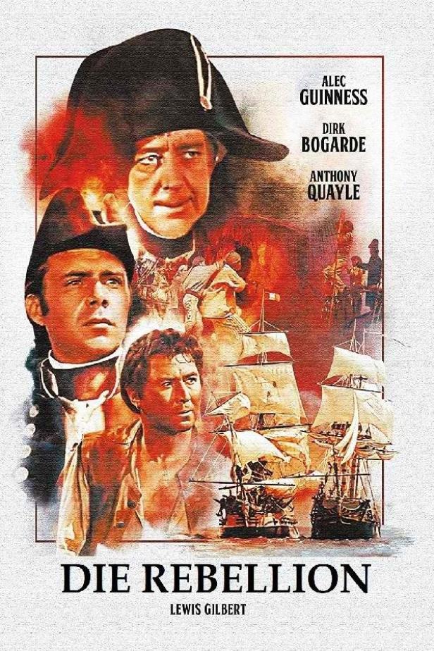 Das Filmplakat für „Die Rebellion“ mit Alec Guinness, Dirk Bogarde und Anthony Quayle.