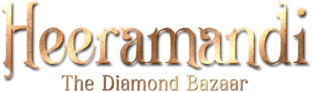 Das Logo von „Heeramandi: The Diamond Bazaar“ in goldener Schrift auf schwarzem Hintergrund.