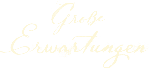 Der Titel „Große Erwartungen“ in geschwungener Schrift auf schwarzem Hintergrund.
