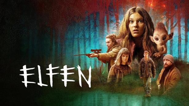 Das Filmplakat für „Elfen“ zeigt eine Gruppe von Menschen und eine Elfe in einem Wald.