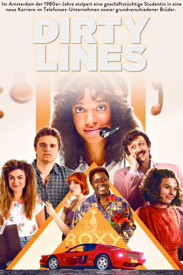 Das Filmplakat für „Dirty Lines“ zeigt eine Gruppe von Personen und einen roten Sportwagen.