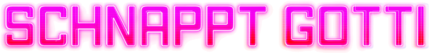Der Schriftzug „Schnappt Gotti!“ in leuchtenden Neonfarben.