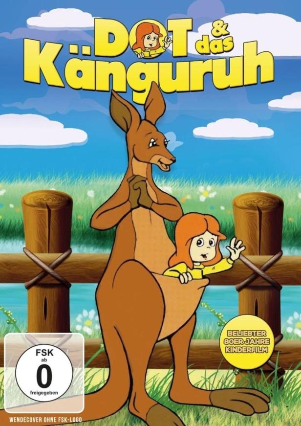 Das Cover des Kinderfilms „Dot & das Känguruh“ mit einem Känguru und einem kleinen Mädchen.