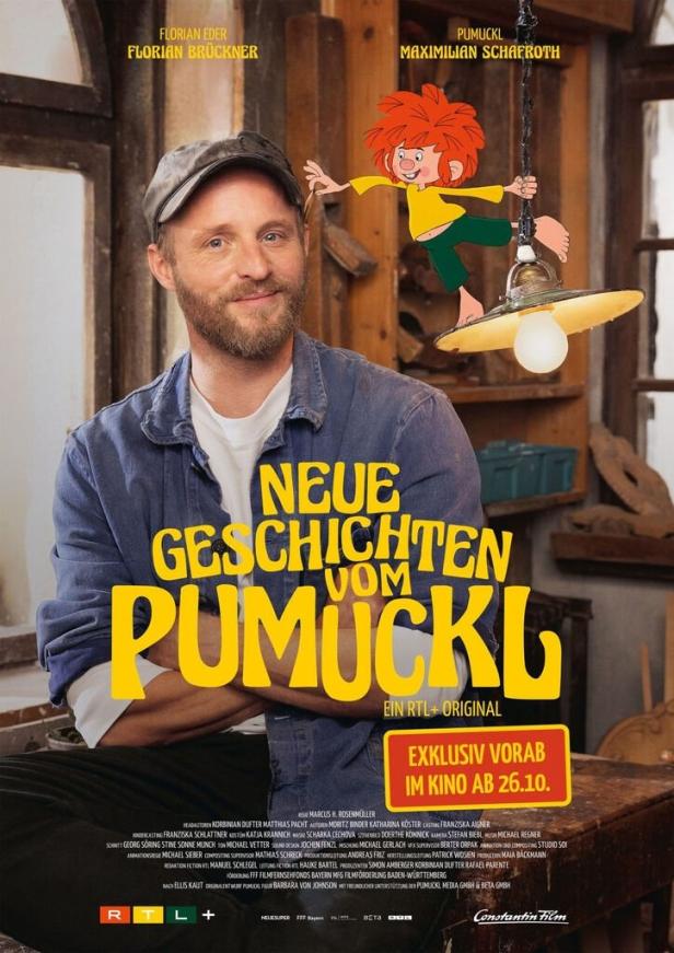 Das Filmplakat für „Neue Geschichten vom Pumuckl“ mit Florian Brückner und dem rothaarigen Pumuckl.